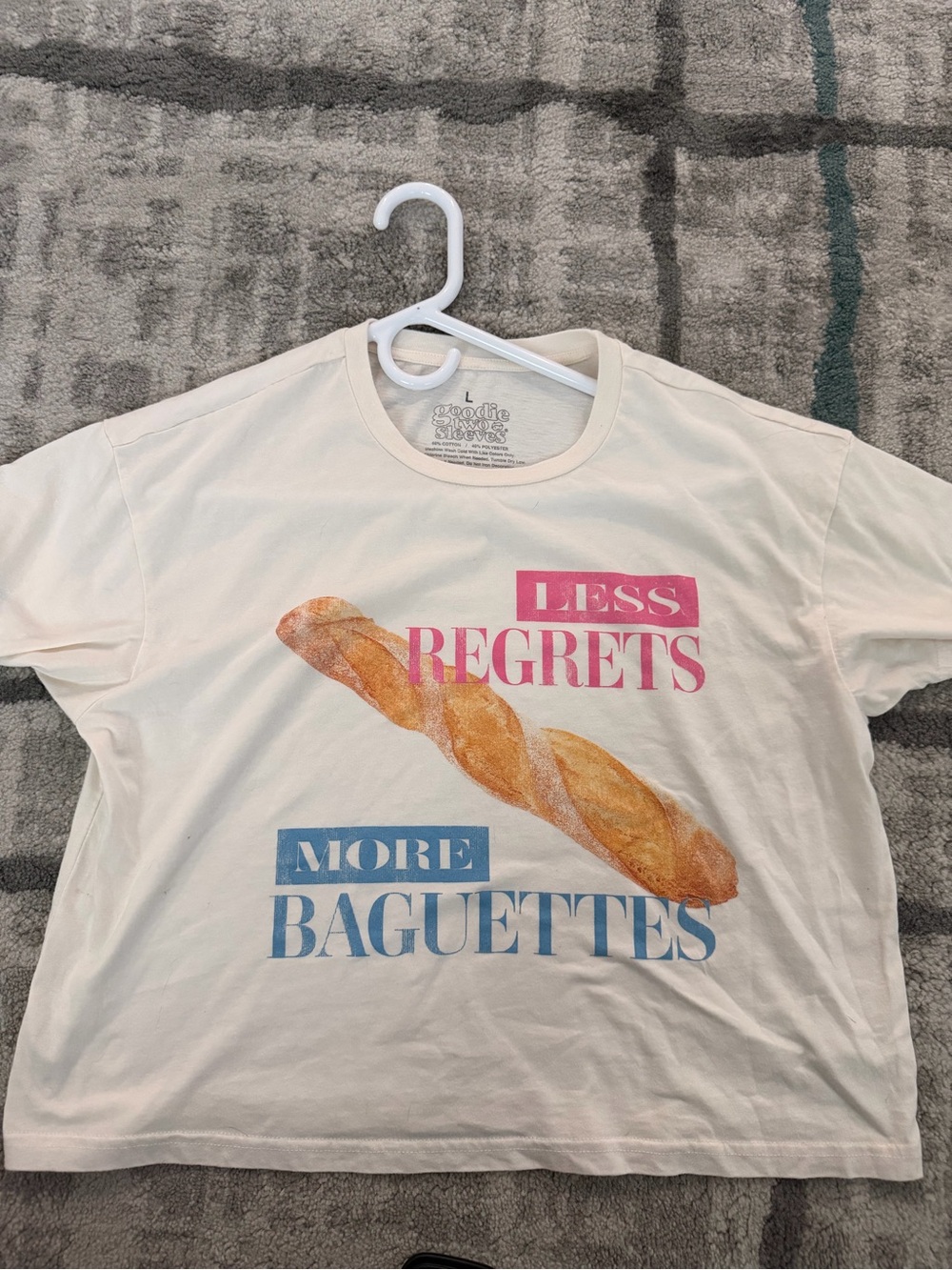 Graphic 'Less Regrets More Baguettes' Cream Tee